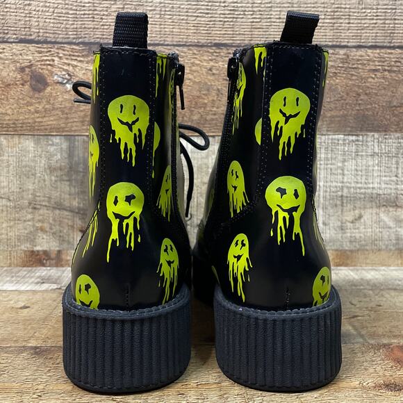 NEW T.U.K Happy Trip Smiley 7 Eye Viva Mondo Creeper Combat Boots Black Size 10 - Picture 7 of 9